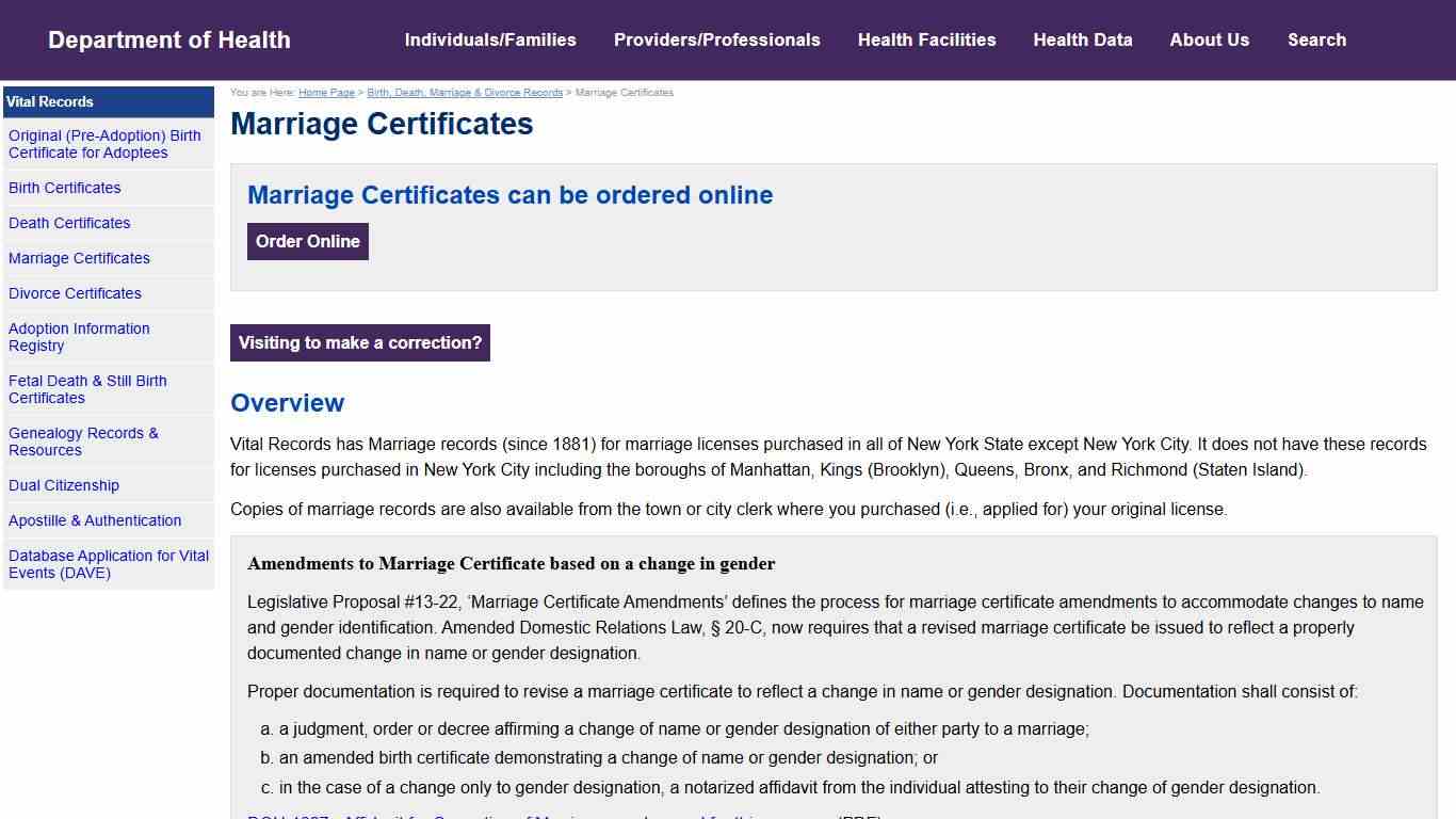 Marriage Certificates - New York State Department of Health