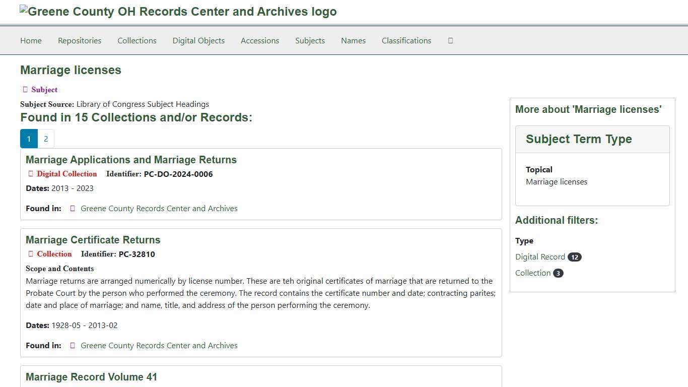 Marriage licenses | Greene County Records Center and Archives